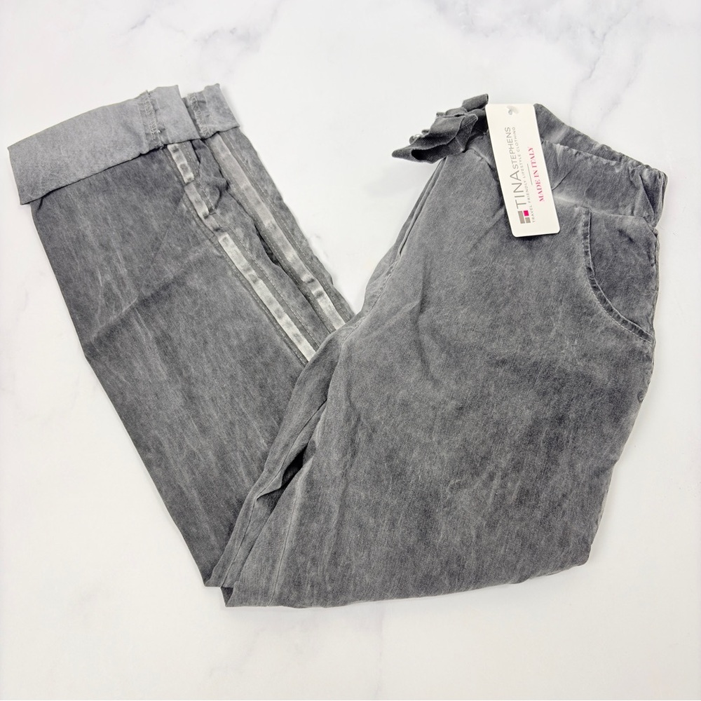 🆕 Tina Stephens Women's Dark Gray Tuxedo Stripe Pants NWT